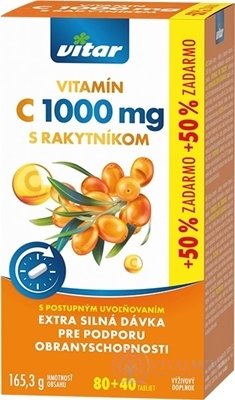 VITAR VITAMIN C 1000 mg S RAKYTNÍKOM tbl s postupným uvoľňovaním 80+40 (50% zadarmo) (120 ks)