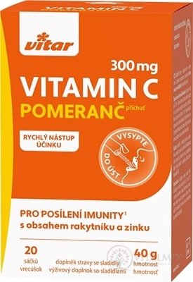 VITAR vitamín C 300 mg + rakytník + zinok vrecúška, sypká zmes s príchuťou pomaranč 1x20 ks