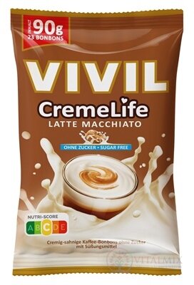 VIVIL BONBONS CremeLife LATTE MACCHIATO drops so smotanovo kávovou príchuťou, bez cukru 1x90 g