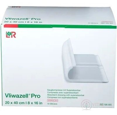 Vliwazell Pro Krytie na rany superabsorpčné, sterilné, 20x40 cm, 1x10 ks