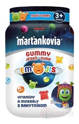 WALMARK Marťankovia GUMMY JESEŇ - ZIMA EMOJIS želatínové tablety, príchuť marakuja, malina, jahoda, pomaranč 1x50 ks