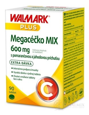 WALMARK MEGACÉČKO MIX tbl (vitamín C 600 mg, s príchuťou pomaranč a jahoda) 90ks exp.6.23