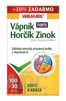 WALMARK VÁPNIK-HORČÍK-ZINOK FORTE s vitamínom D tbl (so sladidlom) 100+30 ks (130 ks)