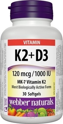 Webber Naturals Vitamín K2+D3 120 mcg/1000 IU cps (mäkké gélové kapsuly) 1x30 ks