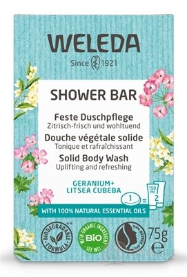 WELEDA SHOWER BAR Aromatické bylinkové mydlo geranium + litsea cubeba, s esenciálnymi olejmi 1x75 g