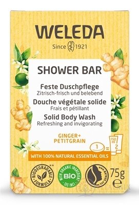 WELEDA SHOWER BAR Citrusové osviežujúce mydlo ginger + petitgrain, s esenciálnymi olejmi 1x75 g