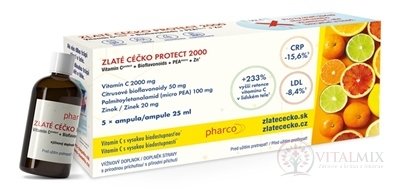 ZLATÉ CÉČKO PROTECT 2000 ampulky (vitamín C + bioflavonoidy + PEA + zinok) s príchuťou 5x25 ml (125 ml)