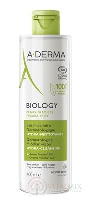 A-DERMA BIOLOGY micelárna voda HYDRATAČNÁ-ČISTIACA jemne čistí pleť, odstraňuje mejkap 1x400 ml