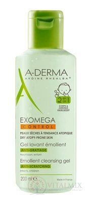 A-DERMA EXOMEGA CONTROL GEL LAVANT ÉMOLLIENT 2EN1 zvláčňujúci umývací gél, deti, 1x200 ml