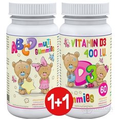 ABCD muLTi Gummies + D3 Gummies - Clinical 1+1 pektínové bonbóny s malinovou príchuťou 2x60 ks, 1x1 set