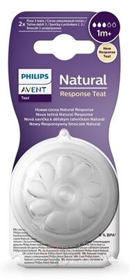 AVENT CUMLÍK na fľašu Natural Response 3 pomalý prietok, 1m+, silikónový 1x2 ks