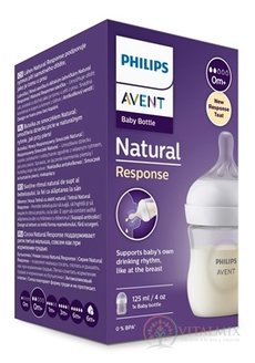 AVENT FĽAŠA Natural Response 125 ml priehľadná, cumlík pre podporu rytmu pitia (0m+) 1x1 ks