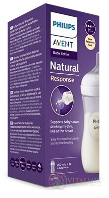 AVENT FĽAŠA Natural Response 260 ml priehľadná, cumlík pre podporu rytmu pitia (1m+) 1x1 ks