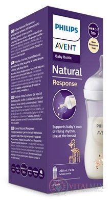 AVENT FĽAŠA Natural Response 260 ml žirafa, cumlík pre podporu rytmu pitia (1m+) 1x1 ks