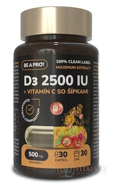 BE A PRO! D3 2500 IU + Vitamín C so šípkami cps 1x30 ks