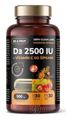 BE A PRO! D3 2500 IU + Vitamín C so šípkami cps 1x30 ks