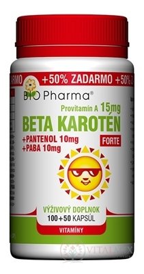 BIO Pharma Beta karotén 15 mg FORTE cps (+Pantenol 10 mg + PABA 10 mg) 100+50 (+50% ZADARMO) (150 ks)
