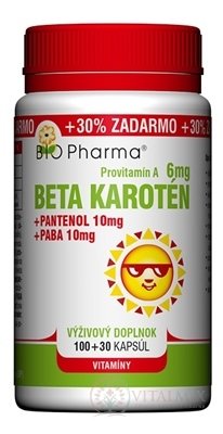 BIO Pharma Beta karotén 6 mg cps (+Pantenol 10 mg + PABA 10 mg) 100+30 (+30% ZADARMO) (130 ks)