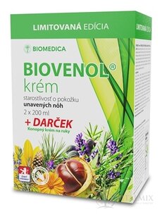 BIOMEDICA BIOVENOL krém na nohy 2x200 ml + darček Konopný krém na ruky 100 ml, 1x1 set