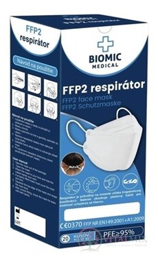 BIOMIC Respirátor FFP2, 3-panelový sivý 1x20 ks