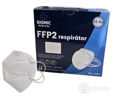 BIOMIC Respirátor FFP2 NR D bez ventilu, jednorazový, biely 1x10 ks