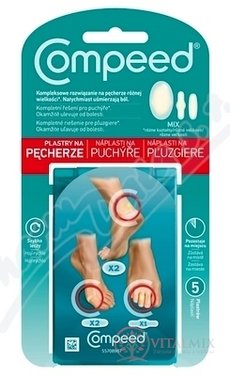 Compeed NÁPLASŤ na pľuzgiere MIX (2x stredná na päty + 2x malá + 1x malá na prsty) 1x5 ks