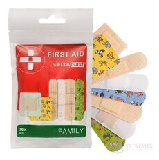 FIXAplast FIRST AID FAMILY náplasť MIX stripy, rôzne veľkosti, tvary a motívy 1x36 ks