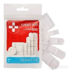 FIXAplast FIRST AID SENSITIVE náplasť MIX textilná, stripy, rôzne veľkosti a tvary 1x24 ks