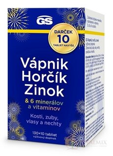 GS Vápnik Horčík Zinok Darček tbl (+ 6 minerálov a vitamínov) 130+10 navyše (140 ks)