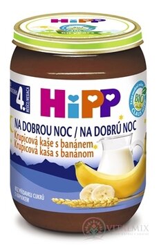 HiPP BIO KAŠA Dobrú noc Krupicová s banánom mliečna, hotová (od ukonč. 4. mesiaca) (Nová receptúra 2016) 1x190 g