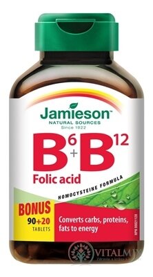 JAMIESON VITAMÍNY B6, B12 A KYSELINA LISTOVÁ tbl 90+20 zadarmo (110 ks)