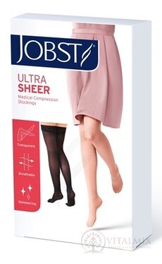 JOBST ULTRA SHEER kompresívne stehenné pančuchy I.KT, bežná d., s lemom, s otvorenou špičkou, čierne, veľ. II., 1x1 pár