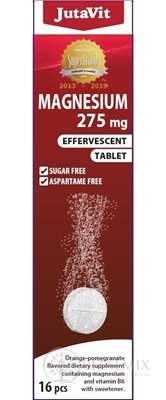 JutaVit Horčík 275 mg + vitamín B6 šumivé tablety s príchuťou pomaranča a granátového jablka 1x16 ks