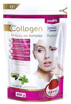 JutaVit Kolagén 10 g + Hyalurón komplex - Jahoda prášok (+ vitamín C, zinok a biotín) 1x400 g