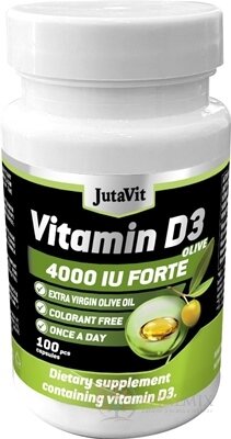 JutaVit Vitamín D3 4000 IU (100 μg) Forte Oliva mäkké kapsuly 1x100 ks