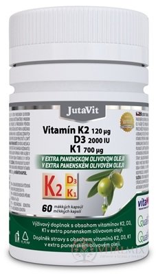 JutaVit Vitamín K2 120 µg, D3 2000 IU, K1 700 µg mäkké kapsuly 1x60 ks