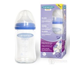 Lansinoh Sklenená dojčenská fľaša s NaturalWave cumľom (pomalý prietok SF) 1x160 ml