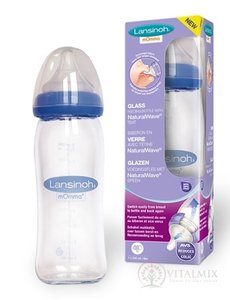 LANSINOH Sklenená dojčenská fľaša s NaturalWave cumľom (stredný prietok MF) 1x240 ml