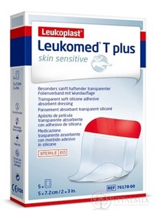 LEUKOPLAST LEUKOMED T PLUS SKIN SENSITIVE filmové krytie s vankúšikom, sterilné, 5x7,2 cm, 1x5 ks