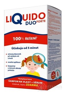 LiQuido DUO Forte šampón proti všiam 200 ml + sérum 125 ml + (hrebienok + čapica) zadarmo 1x1 set