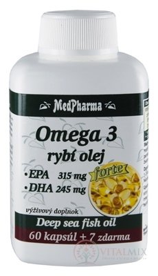 MedPharma OMEGA 3 rybí olej forte - EPA, DHA cps 60+7 zadarmo (67 ks)