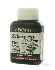 MedPharma ZELENÝ ČAJ 200 MG + Vit. E + Se + Zn tbl 60+7 zadarmo (67 ks)