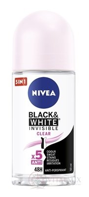 NIVEA Anti-perspirant BLACK & WHITE Clear guľôčkový, 48H, 5xAnti 1x50 ml