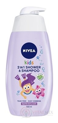 NIVEA Kids 2in1 Detský sprchový gél Girl s vôňou lesného ovocia 1x500 ml