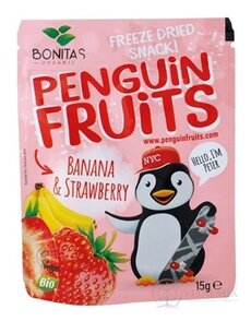 PENGUIN FRUITS Banana & Strawberry BIO mrazom sušený banán a jahoda 1x15 g