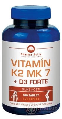 Pharma Activ Vitamín K2 MK 7 + D3 FORTE tbl (inov.2020) 100+25 (125 ks)