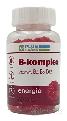 PLUS LEKÁREŇ B-komplex - vitamíny B3, B6, B12 želé cukríky, malinová príchuť 1x60 ks