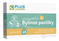 PLUS LEKÁREŇ Bylinné pastilky Bez cukru šalvia, ženšen, vitamín C, 1x24 ks