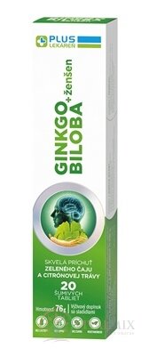 PLUS LEKÁREŇ GINKGO BILOBA + ženšen šumivé tbl, s príchuťou zeleného čaju a citrónovej trávy 1x20 ks