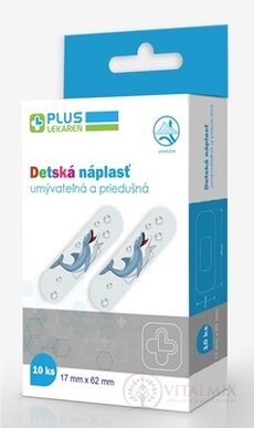 PLUS LEKÁREŇ Náplasť detská jemná, priedušná, umývateľná, 17 x 62 mm, 1x10 ks